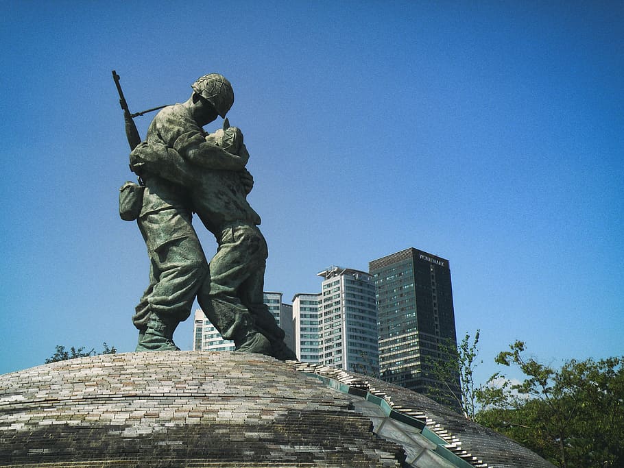 south korea, seoul, war memorial of korea, peace, statue, city