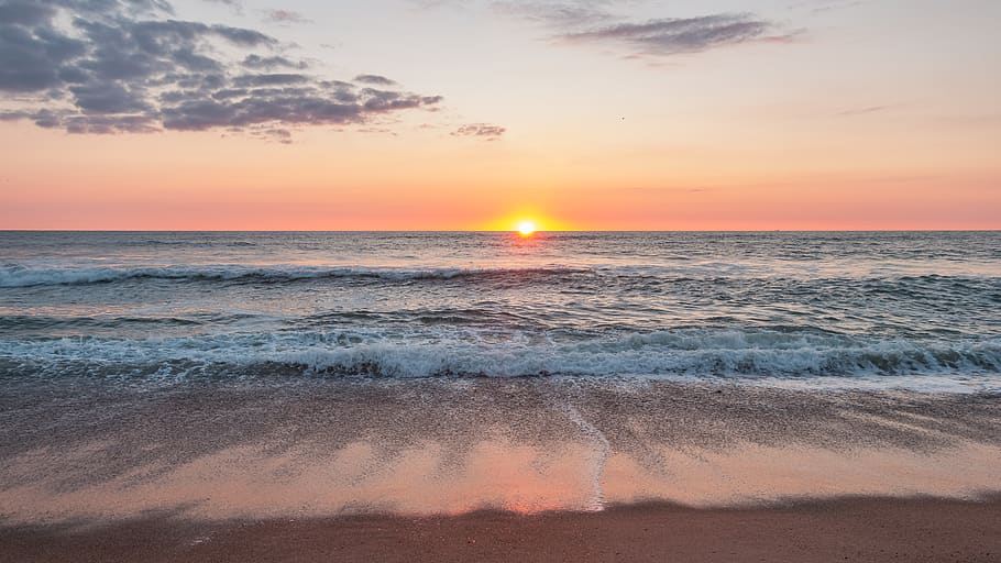 sunset, denmark, beach, sky, water, sea, coast, landscape, clouds HD wallpaper
