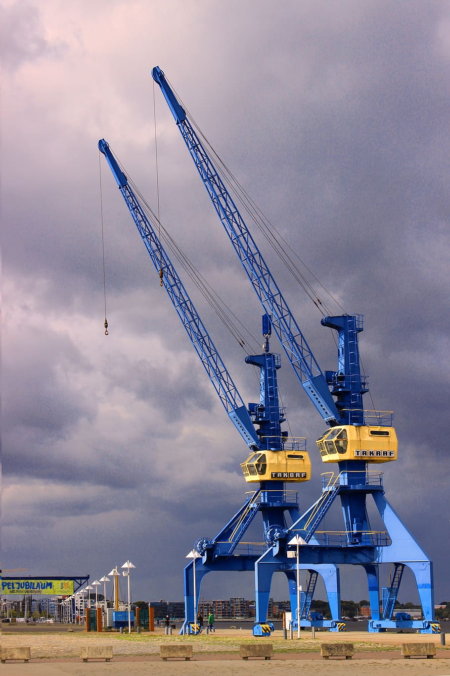 cranes, shipyard, technology, port, music, memory, rostock HD wallpaper