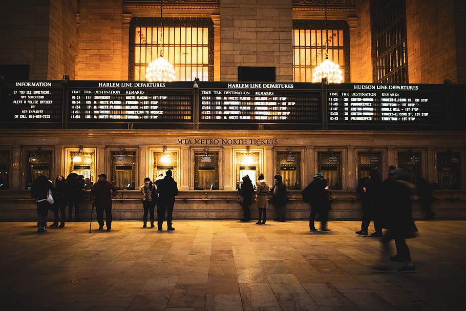 people on MTA Metro North Tickets shop front, interior design