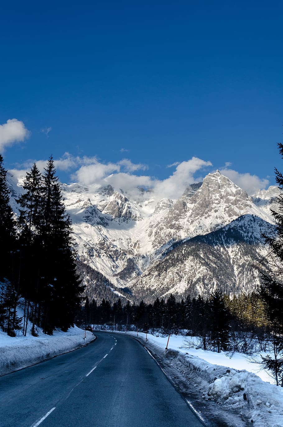 road, mountains, winter, snow, landscape, outdoors, nature HD wallpaper