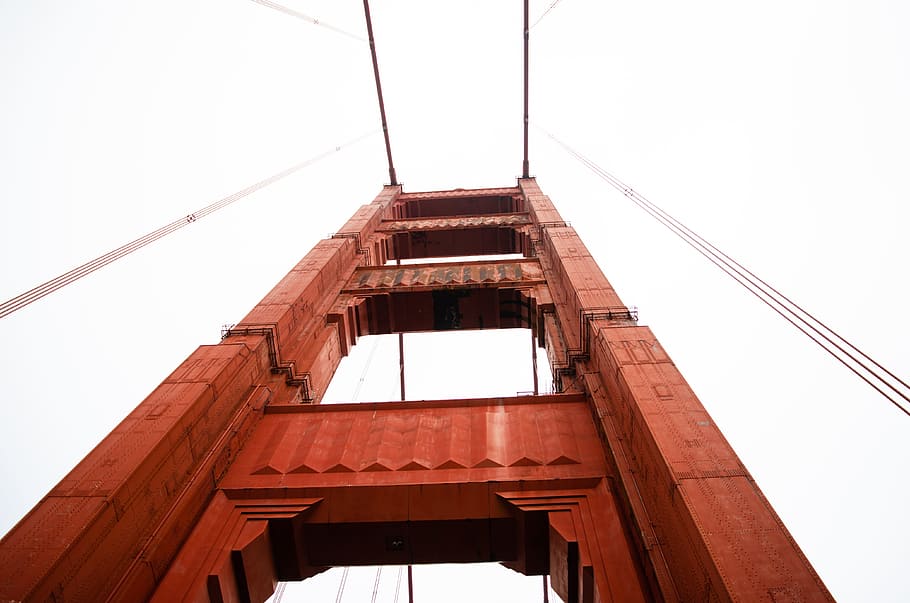 Golden Gate Bridge, San Francisco, architecture, looking up, red HD wallpaper