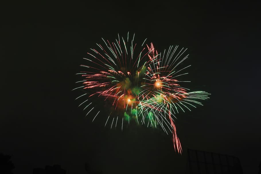 fireworks display at night, event, motion, celebration, illuminated HD wallpaper