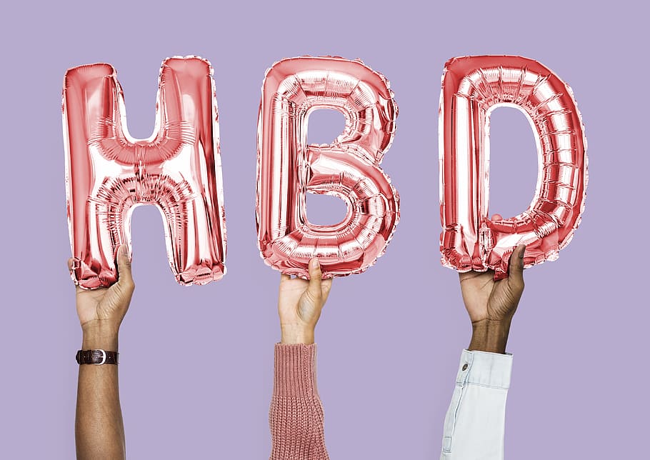 hbd, happy birthday, hand, balloon, minimal, studio, holding, HD wallpaper