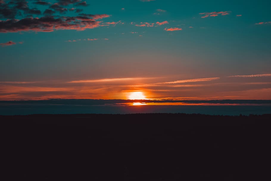 Sunset, beautiful, blossom, clouds, darkness, evening, golden hour HD wallpaper