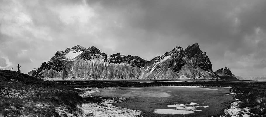 mountain, iceland, stokksne, ansel adam, cloud - sky, water, HD wallpaper