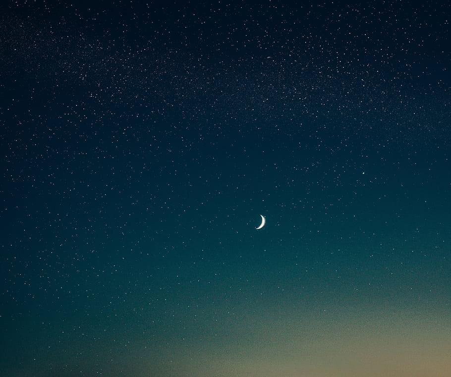 low-angle photography of half moon, blue, twilight, halfmoon