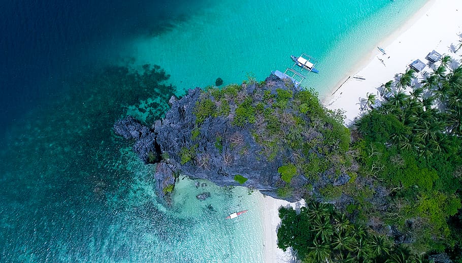 Aerial Photography Of Island, aerial shot, bird's eye view, from above
