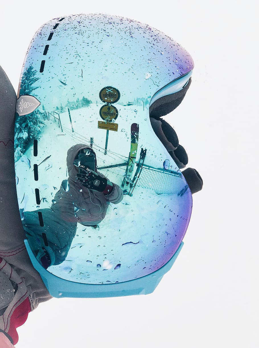 Field Covered With Snow View Reflecting on Goggles, bright, close-up HD wallpaper