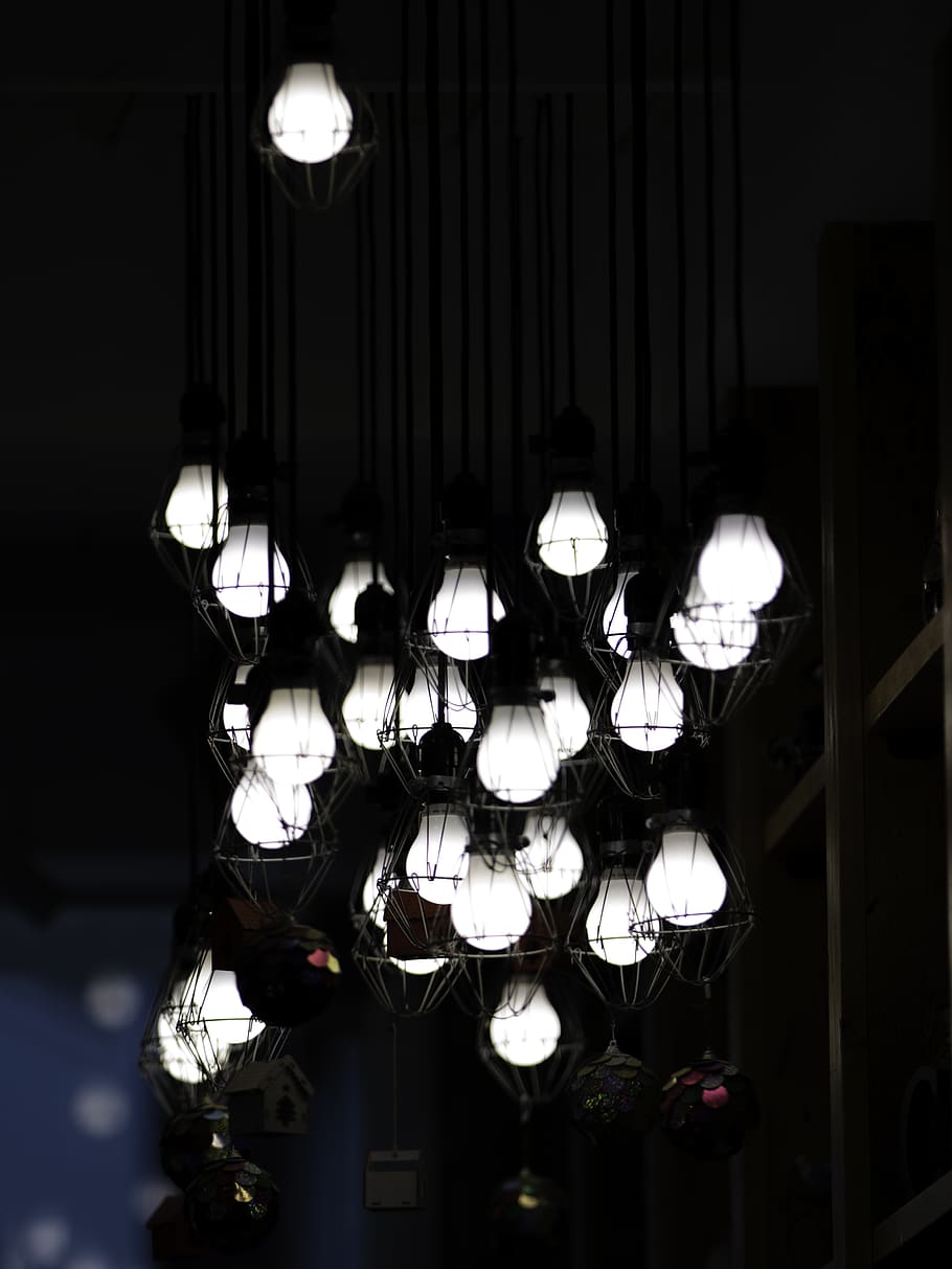 pendant light bulbs turned on, lighting, light fixture, lamp, HD wallpaper