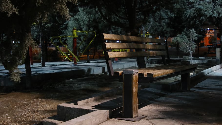 iran, tehran, night, bench, tree, architecture, wood - material HD wallpaper