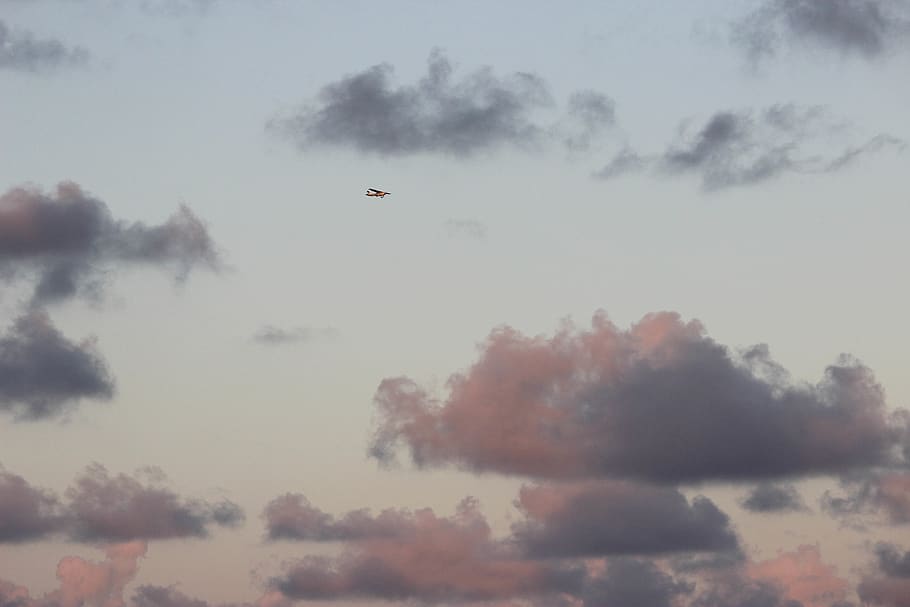 clouds, sunset, sky, plane, pink, flying, cloud - sky, low angle view HD wallpaper