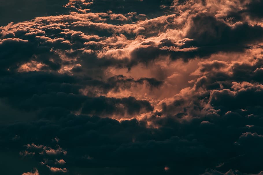 gray and white clouds, flying, sun, sundown, sky, background HD wallpaper