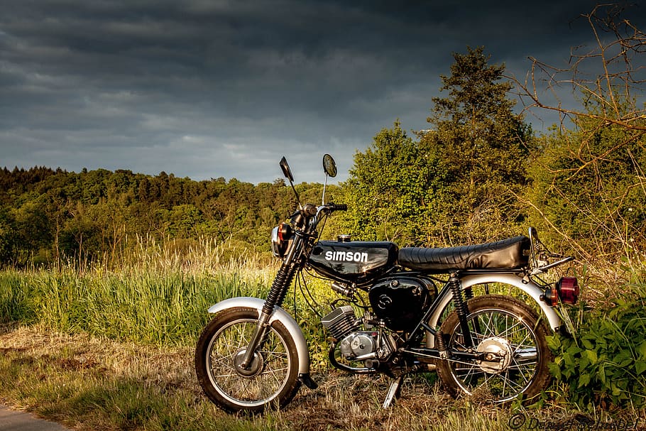 simson s51, ddr, moped, 50cc, dom, landscape, clouds, summer, HD wallpaper