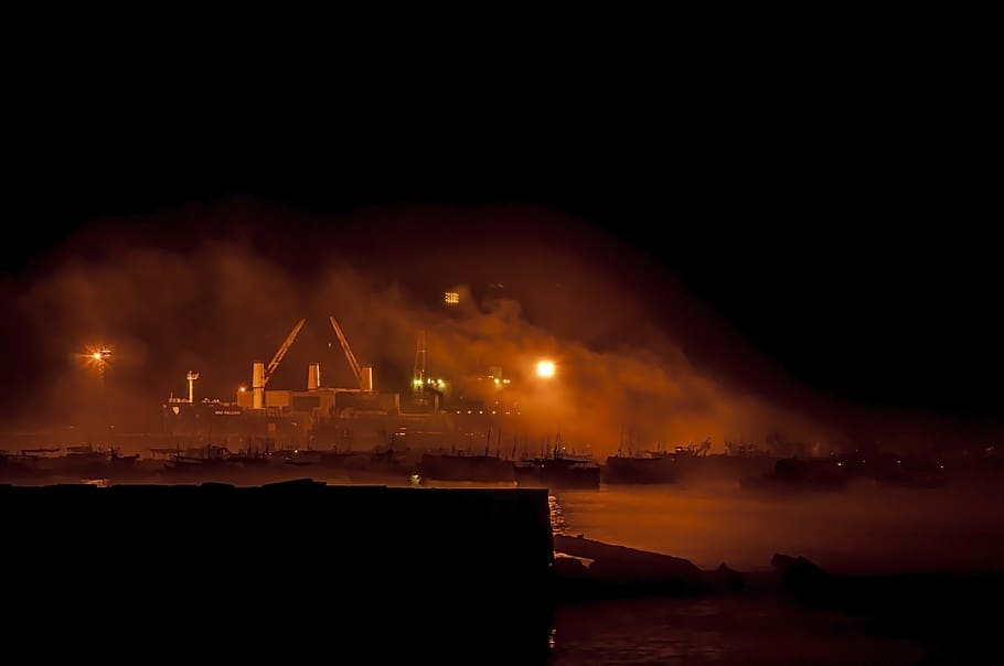 peru, ilo district, night, industry, water, illuminated, sky HD wallpaper