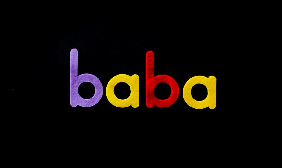 Baba Text, alphabets, black background, close-up, colorful, colors, HD wallpaper