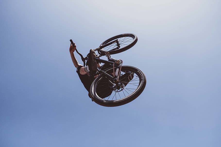 man riding black BMX bike, transportation, bicycle, vehicle, machine, HD wallpaper