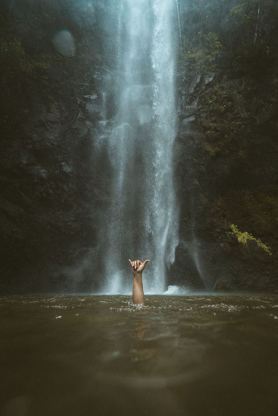 waterfalls beside trees, one person, scenics - nature, real people HD wallpaper