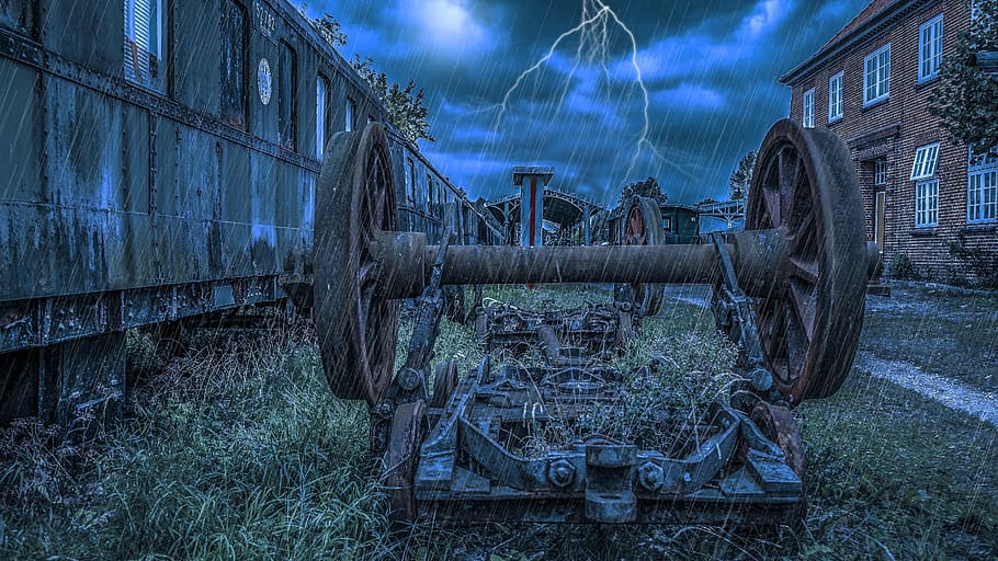 railway axis, wheel, iron, storm, rain, railway station, flash HD wallpaper