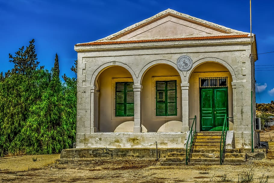 architecture, building, facade, village, alaminos, cyprus, built structure HD wallpaper