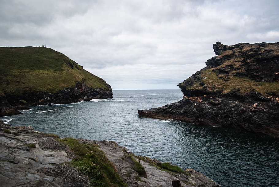 Beach Under Nimbus Clouds, bay, cliffs, coast, daylight, dramatic HD wallpaper