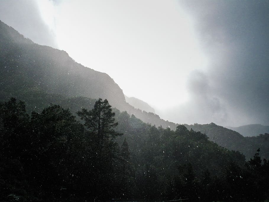 Landscape Photography of Mountain Range Covered in Trees, clouds HD wallpaper