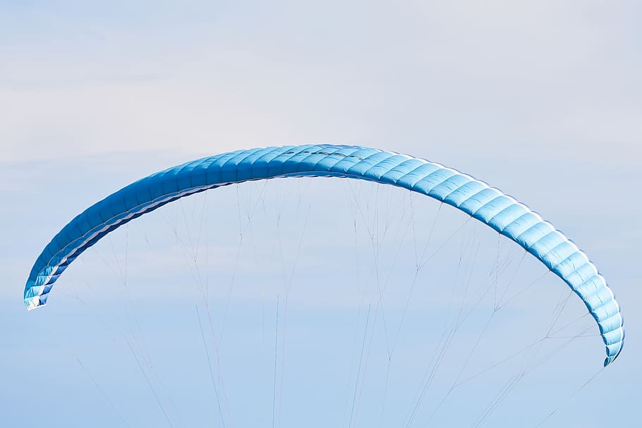 Blue Gliding Parachute, action, adventure, air, color, daylight HD wallpaper