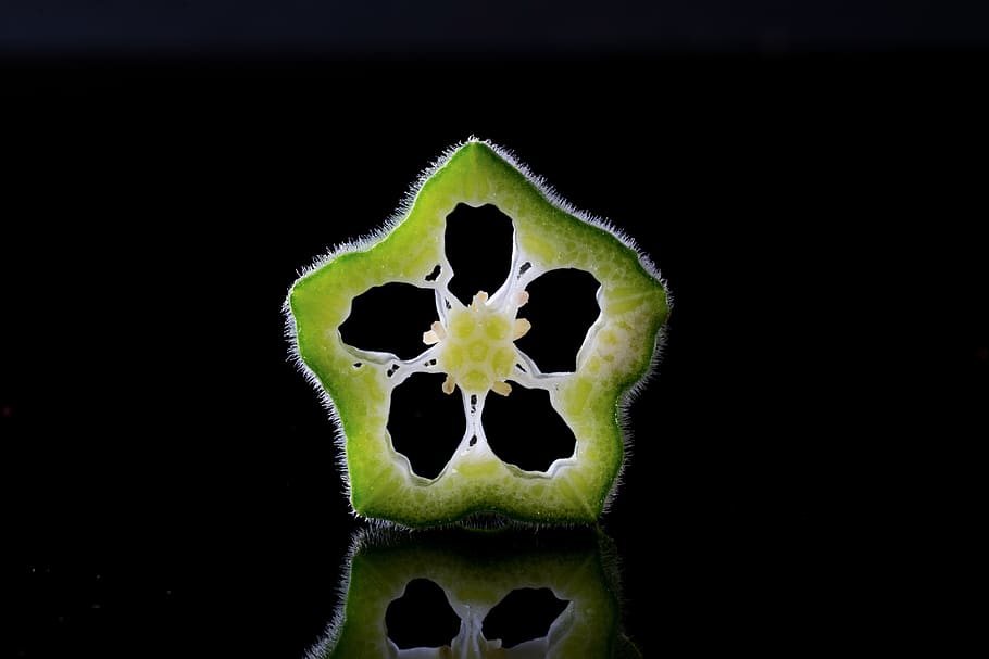 okra, sliced, isolated, on black background, plant, flower, HD wallpaper