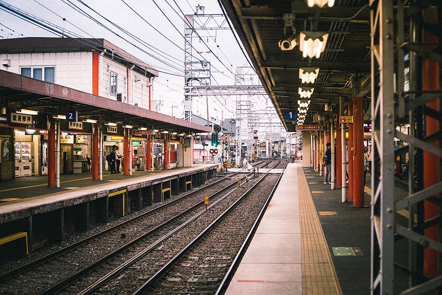train, station, japan, rail, street, track, rail transportation, HD wallpaper