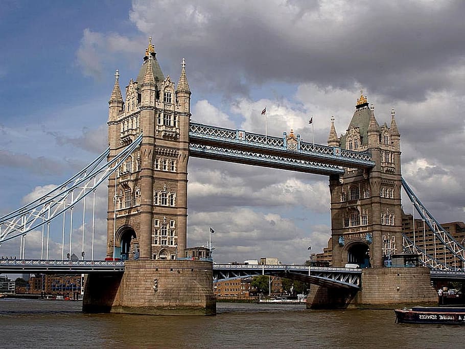 tower, bridge, route, construction, architecture, urban, river HD wallpaper