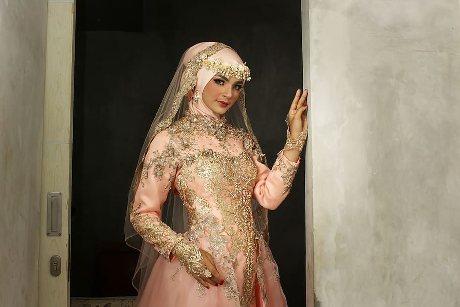 Woman In Pink Dress, beautiful, beauty, bridal gown, bride, female, HD wallpaper