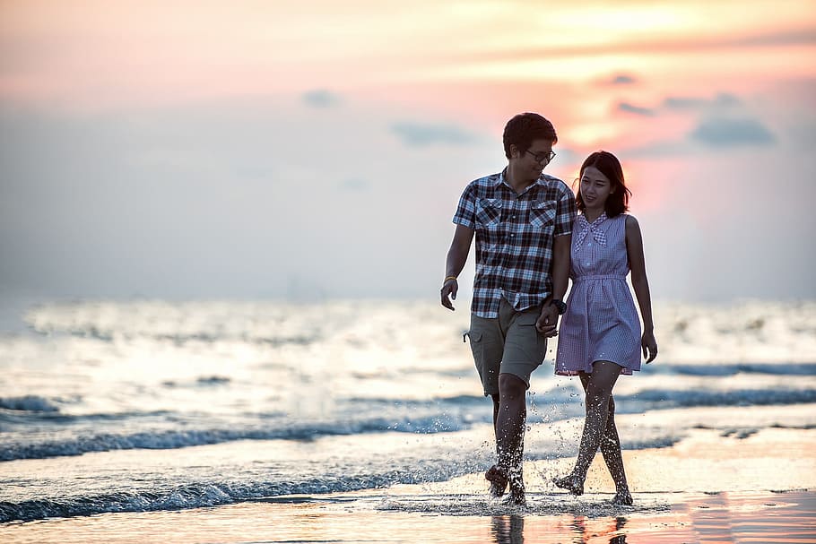 beach, shore, seashore, love, ocean, water, wave, human, activity HD wallpaper