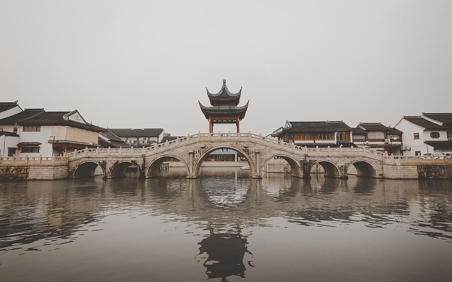 gray concrete bridge, built structure, architecture, water, building exterior HD wallpaper