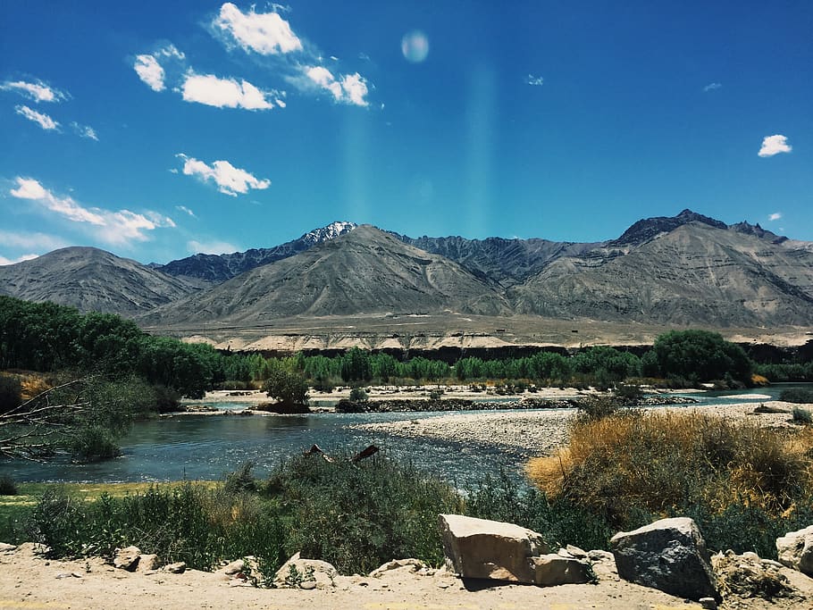 leh, mountain, scenics - nature, water, beauty in nature, sky HD wallpaper