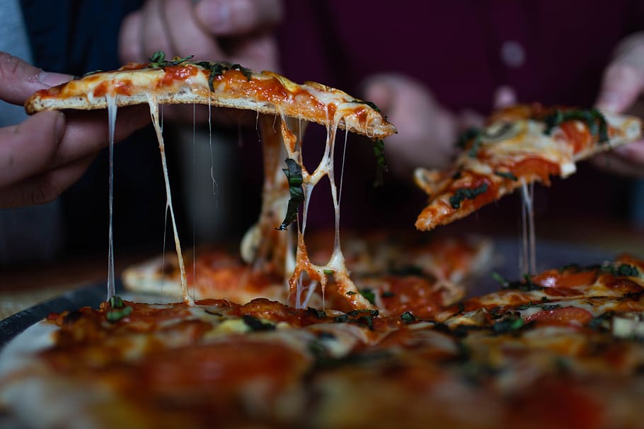 person picking sliced pizza, food and drink, human body part HD wallpaper