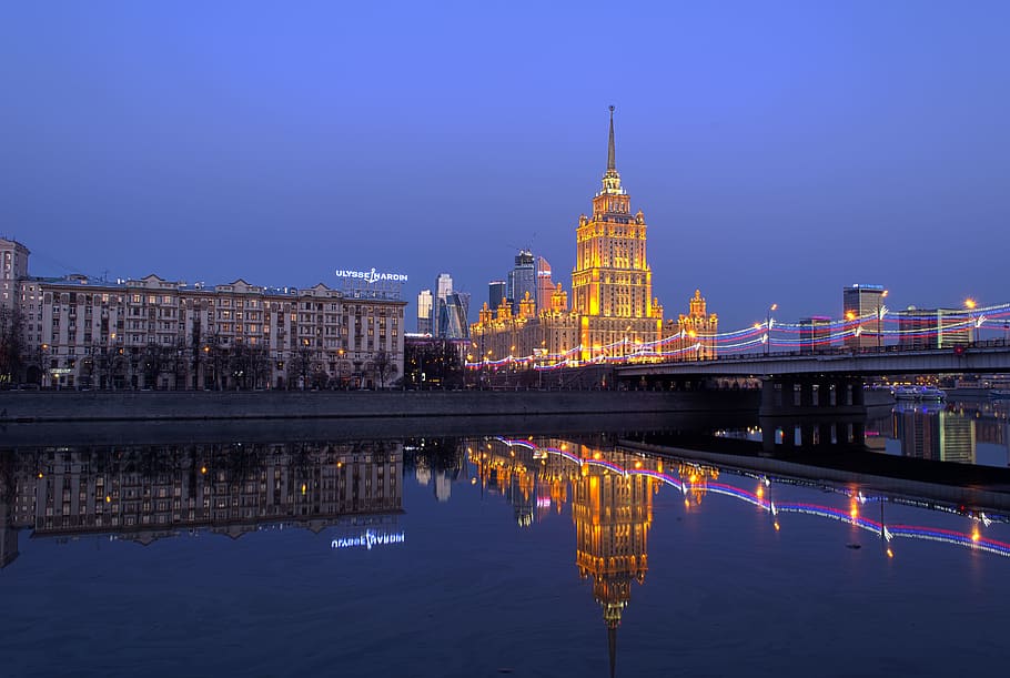 russia, moscow, reflection, building exterior, built structure HD wallpaper