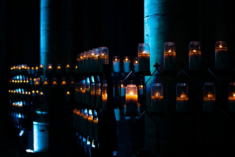 lighted candles on shelves, illuminated, drink, night, no people HD wallpaper