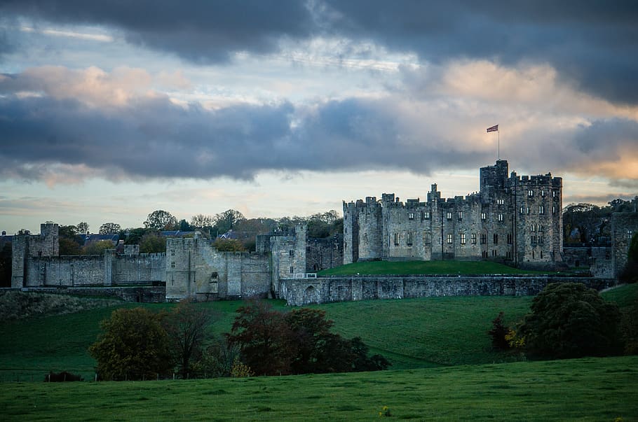 castle, harry potter, hogwarts, alnwick, northumberland, sky, HD wallpaper