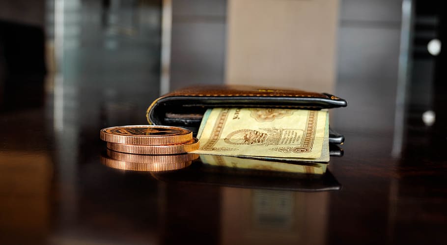 Brown Leather Bifold Wallet With Banknotes Sticking Out, antique, HD wallpaper