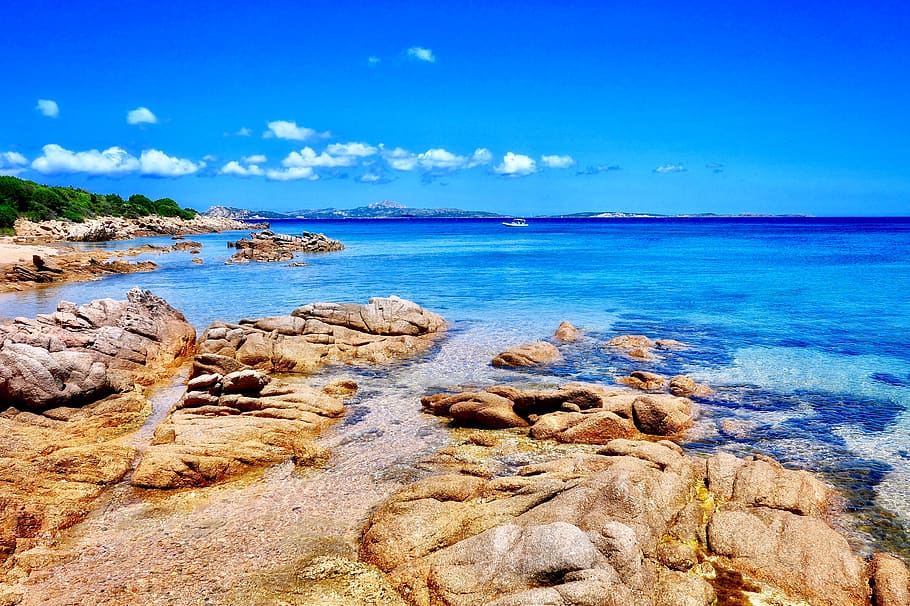 ocean photography, stone, italy, sardinium, blu, sky, seascape HD wallpaper