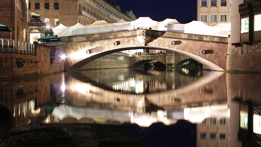 bridge, architecture, river, travel, night, tourism, germany HD wallpaper