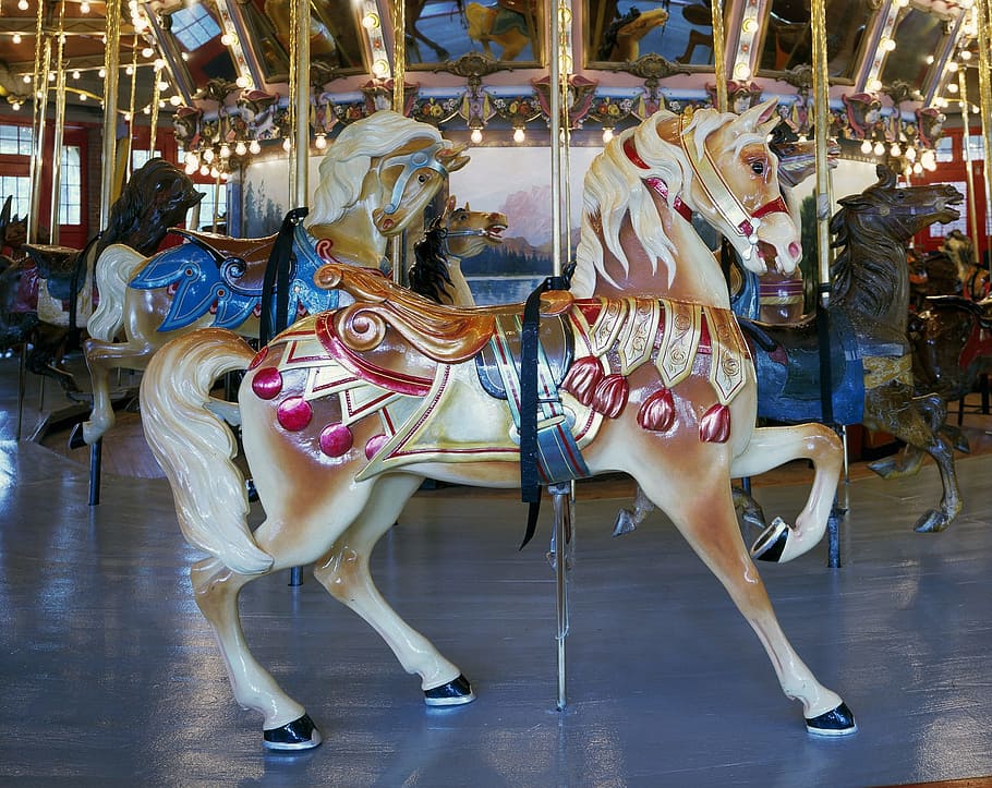 horse, ride, object, construction, toy, amusement park, amusement park ride HD wallpaper