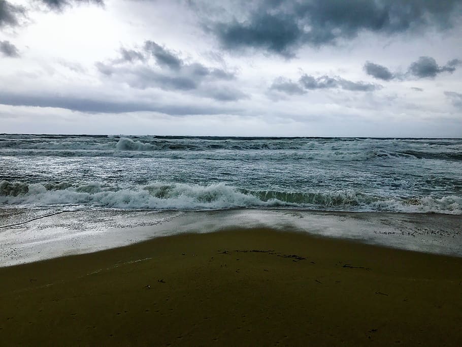 france, ramatuelle, waves, beach, sand, dramatic, sea, sky HD wallpaper