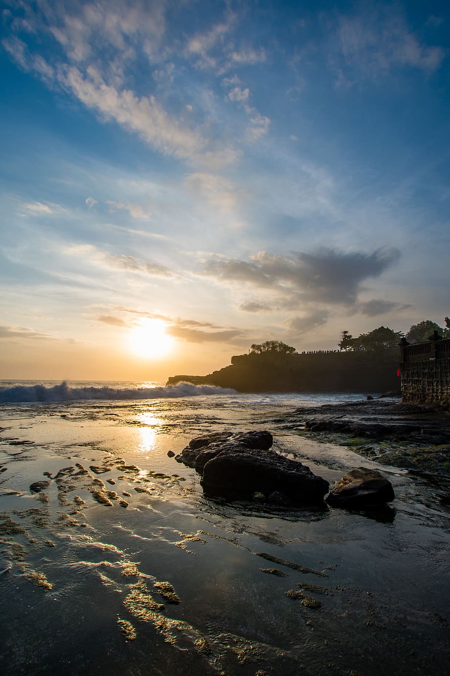 sunset, sea, ocean, waves, cliff, water, sky, cloud - sky, beauty in nature HD wallpaper