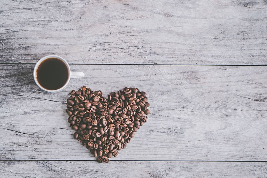 coffee beans lot, food and drink, wood - material, cup, coffee - drink HD wallpaper