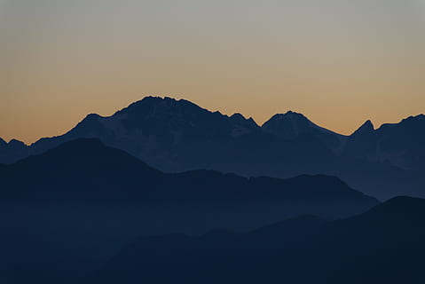silhouette of mountain during sunset, ridge, range, orange, gradient HD wallpaper
