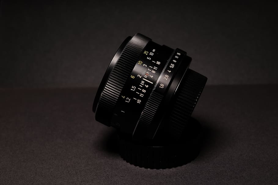Black Camera Lens on Black Textile, close-up, electronics, equipment HD wallpaper