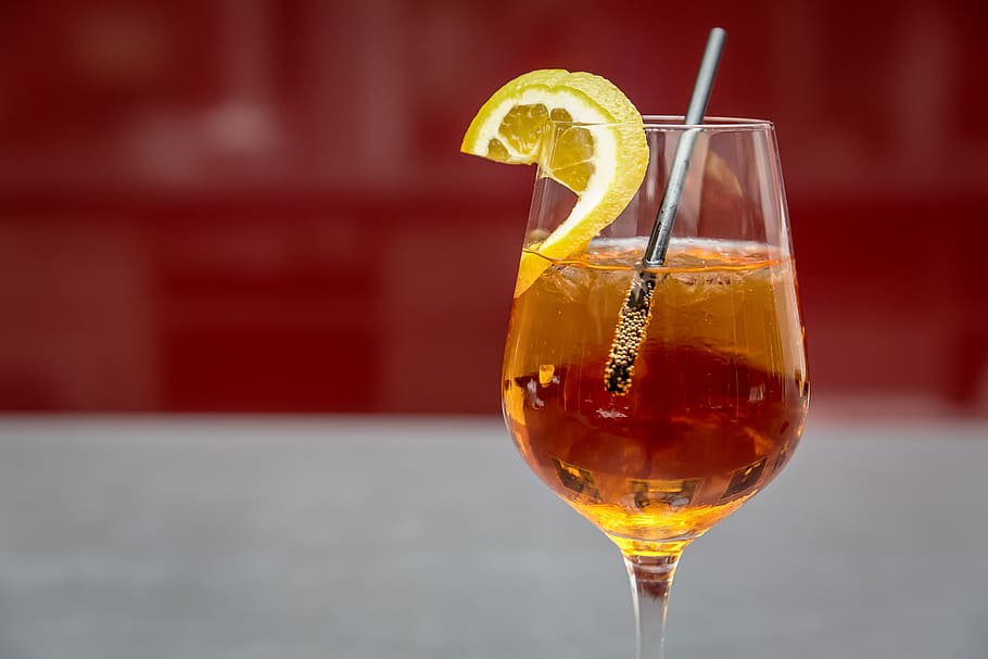 Beverage in Clear Wine Glass, alcohol, aperol, bar, citrusy, cocktail
