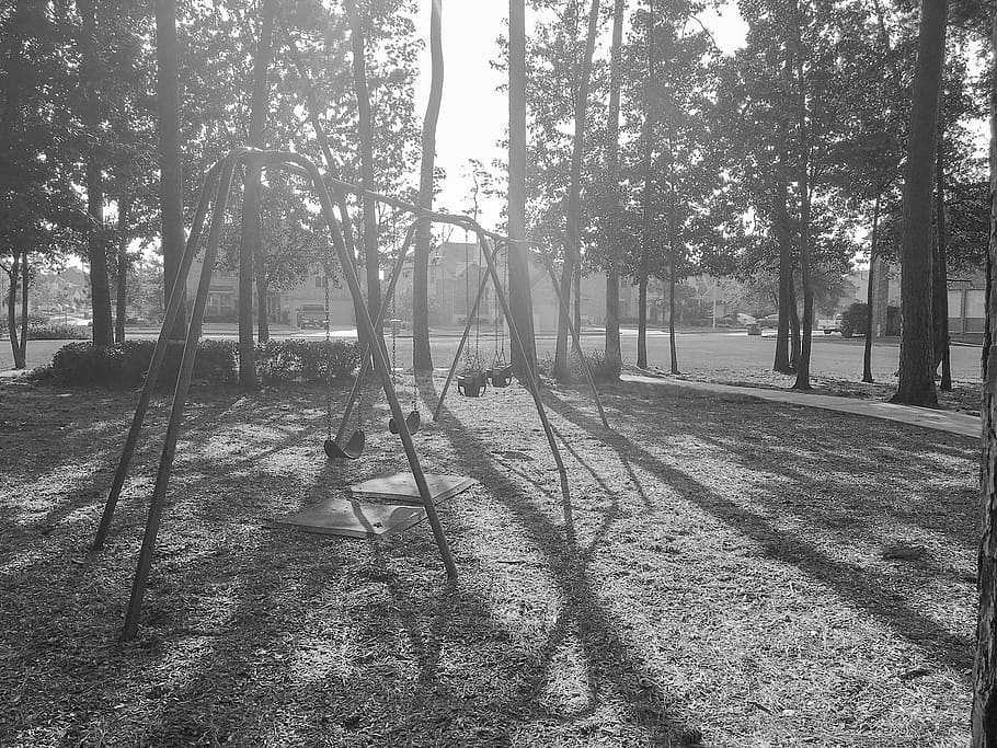 playground, swing set, park, trees, swings, play set, plant HD wallpaper