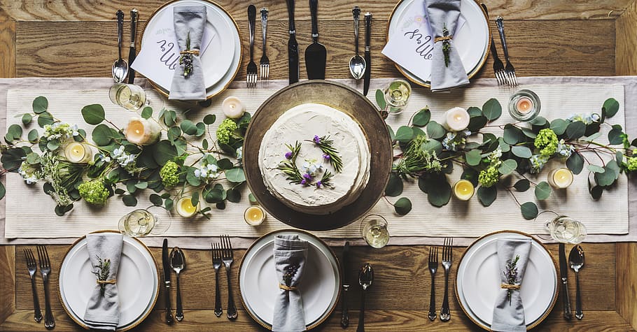 Photo of White Dinnerware Plate Set on Table, cutlery, decor HD wallpaper